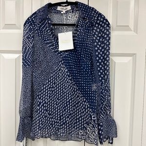 Diane Von Furstenberg blouse,  NWT, size 8 , navy and white